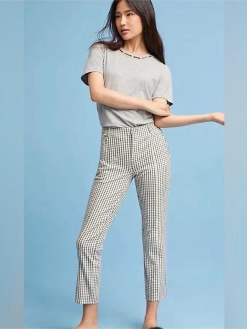 Anthropologie The Essential Slim Cropped Pants Grid Print